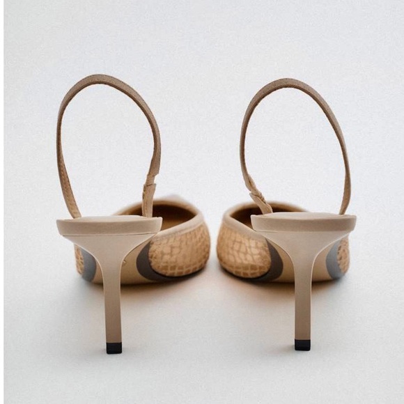 Zara NWT Mesh net detail pointed toe sling back heels size 40 - Picture 5 of 12